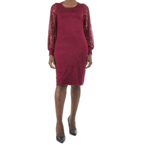 # Nina Leopard Red Sequins Sleeves Sweater Dress New With Tag - Picture 1 of 2